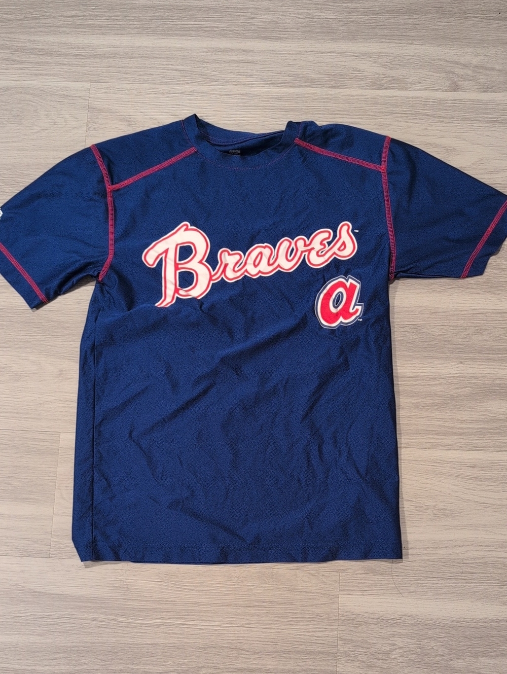 Stitches Navy Blue Braves Script Short-Sleeve Jersey